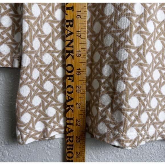 Talbots Womens Beige & White Geometric Print Polo Shirt With 3/4 Sleeves Sz M - Picture 5 of 9